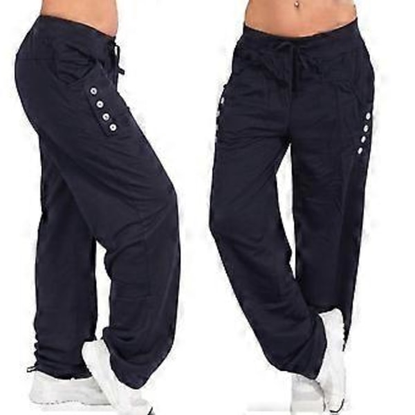 Dame Oversized Snøring Løse Bukser Full Lengde Casual Lange Bukser -NMAOV(XL Marineblå)