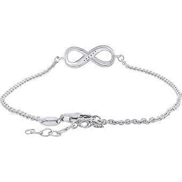 Justerbart armbånd med uendelighetskjærlighet og naturlige diamanter for kvinner i sterlingsølv (0,02 Cttw, I-J farge, I2-I3 klarhet), 7'' L +1''