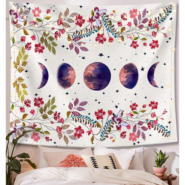 Moonlit Garden Tapestry, Moon Phase Surrounded by Vines and Flowe