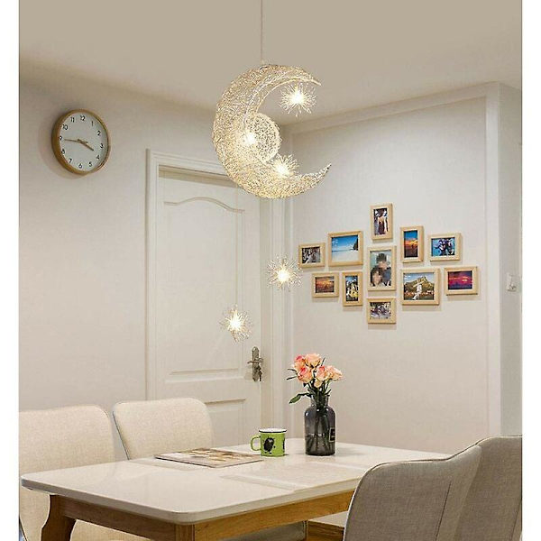 Industrial Pendant Light Moon Star LED Ceiling Light Aluminum with 5 Light Bulbs for Kids Room (Warm White Light)