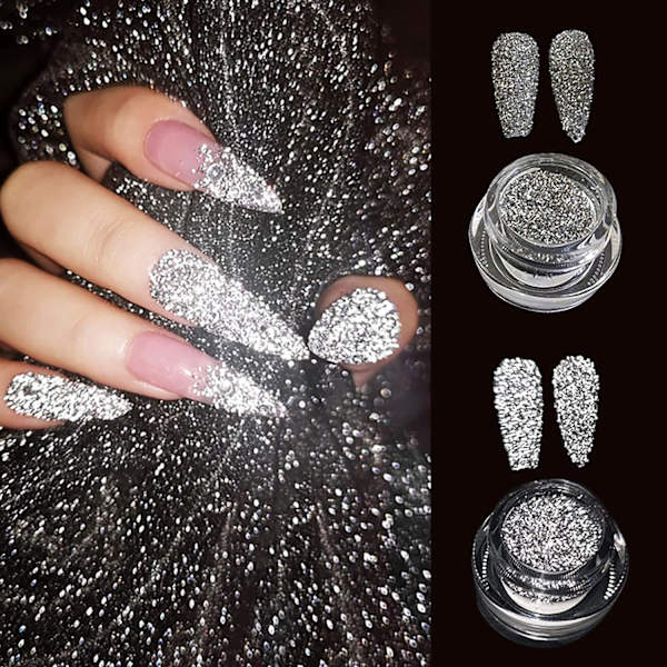 Set med 2 diamantnaglar som lyser superglänsande nagelpulver som lyser N