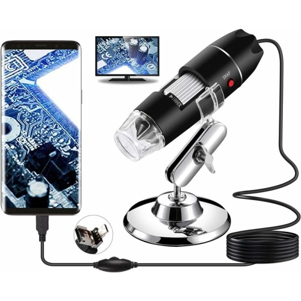USB digitalt mikroskop, 40X-1000X förstoringsendoskop, 8 LED