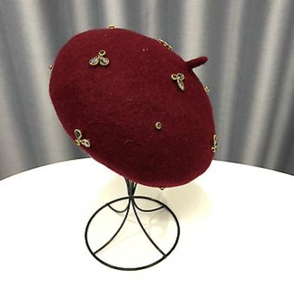 Visrover Vinter Ull Beret Med Krystall Bie Kvinne Ull Caps Vinter Høst Vår Hatt Solid Farge Topp Kvalitet Kvinner Boina (lys rosa)