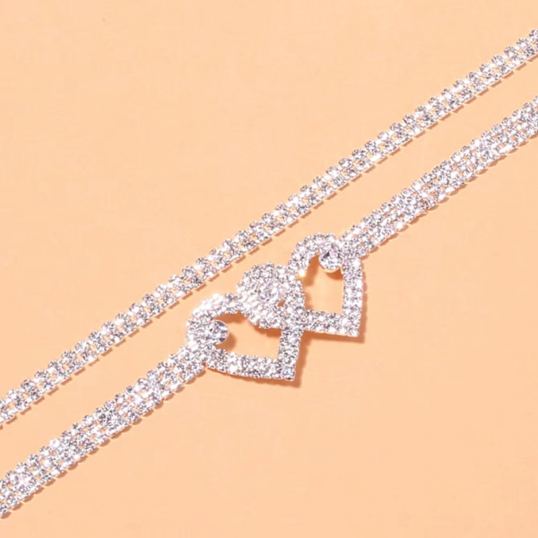 Sydänrhinestone-rannekorut naisille, säädettävät hopeanväriset kiiltävät tennisrannekorut, Twinkle Cubic Zircon Diamond -rannekoru