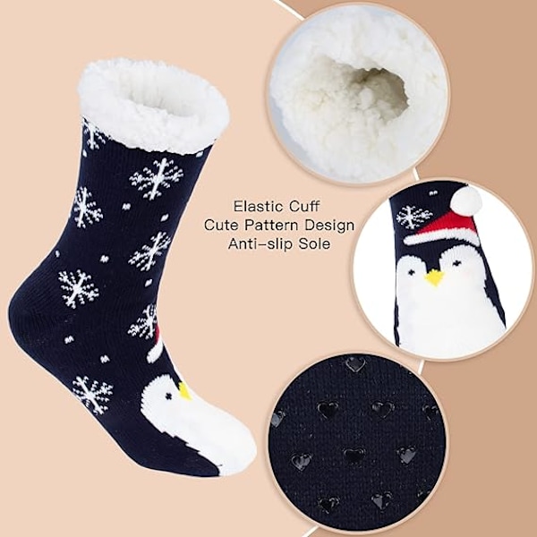1 kpl Pingviini-kuvioiset tossut naisten sukat - Lämpimät liukumattomat sukat