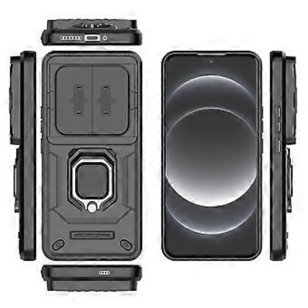 Xiaomi 14 Ultra -kotelo PC+TPU-jalustalla ja liukuvalla linssinsuojuksella - Musta (Musta)