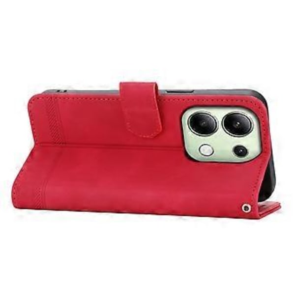 DIERFENG DF-03 för Xiaomi Redmi Note 13 4G Fodral Plånbok Läder Flip Telefon Skal - Röd(Röd)