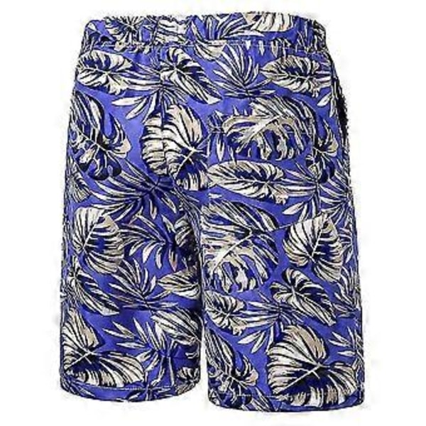 Mænd Hawaii Blomsterprint Shorts Sommer Strandferie Korte Bukser V (2XL Blå)