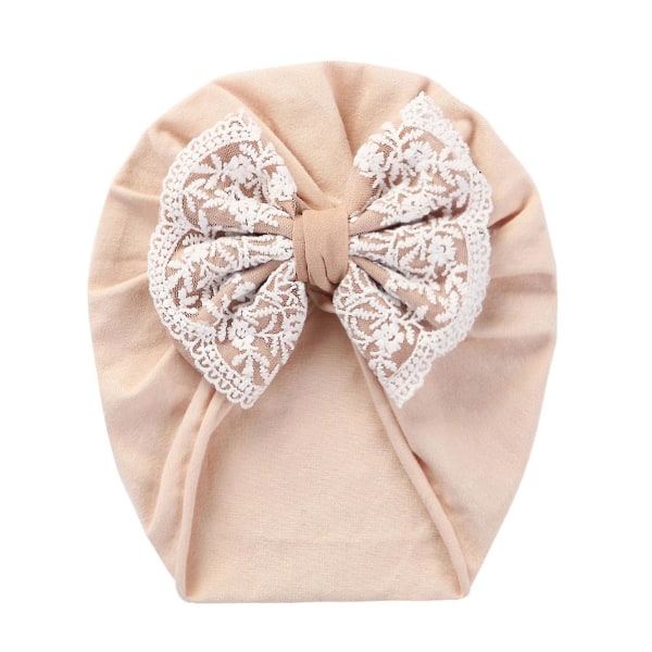 Lace Bow Knot Turban Hat For Baby Newborn Super Stretchy Skin-friend Photo Props Khaki