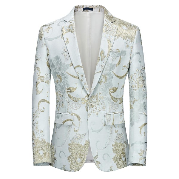 YOUTHUP Mens Floral Jacquard Suit Jacket White/Gold White/Gold XS