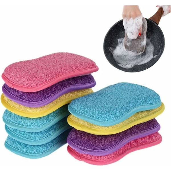 Dubbelsidig Magic Sponge Pad Köksrengöringssvamp för att diska badrumstillbehör (Färg: 5PCS)