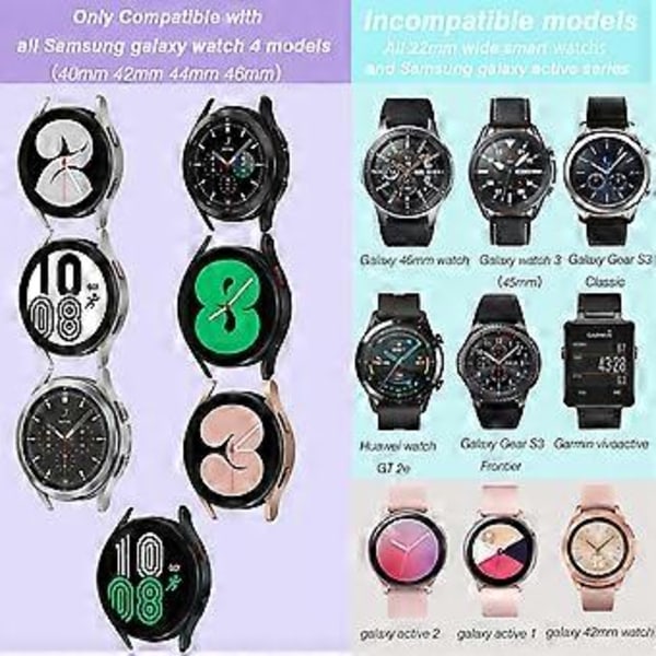 6-pak Kompatibel med Samsung Watch 4 Remme 40mm 44mm/ Galaxy Watch 4 Classic Rem 46mm 42mm, Sølvspænde Blød Silikon Sport Udskiftningsrem til