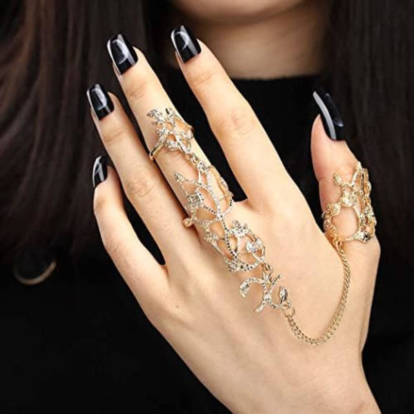 Blad Fuldfinger Ring Armbånd Dainty Knuckle Åben Ring Sele Håndkæder Justerbar Statement Ringe Smykker til Kvinder