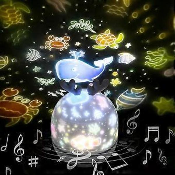 Barne nattlys stjerneprojektorlampe 360° roterende musikk nattlys + timer + fjernkontroll + 6 farger LED stjerneklar himmel baby nattlys