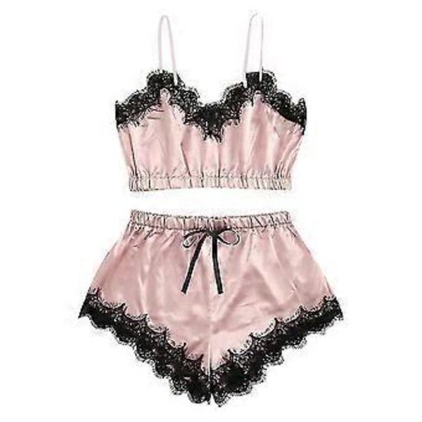 Dam Underkläder Spets Siden Satin Cami Linne Toppar Shorts Pyjamas Set Sovkläder Nattkläder Pj's -NMAOV(L Rosa)