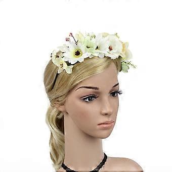 Boho Blomsterkrone Blomsterhårbånd Hårkrans Bryllupsbrud Hodeplagg (Beige)