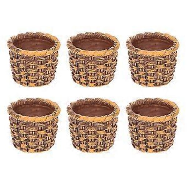 6 st Mini Figurin Miniatyr Harts Rottingkorgar Mini Blomkorgar Korgrekvisita Dockhus Korg