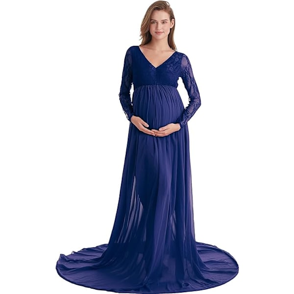 Gravide Kvinders Langærmet Blonde V-hals Maxi Kjole Maternity Bryllup