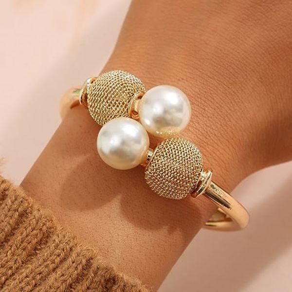 Perle Armbånd til Kvinder, Guld Manchet Perle Armbånd Chunky Bangle Armbånd Enkle Guldbelagte Manchet Bangle Uregelmæssig Perle
