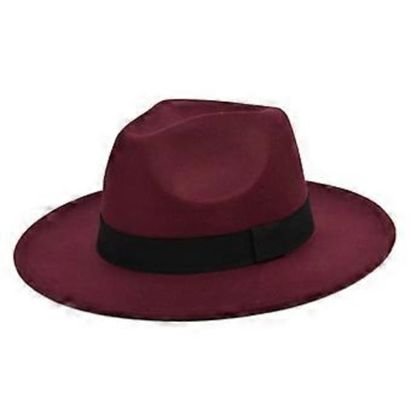 Retro Rancher Hat med Bred Skygge Vintage Stil Herre Filt Hat Ferie (Vinrød)