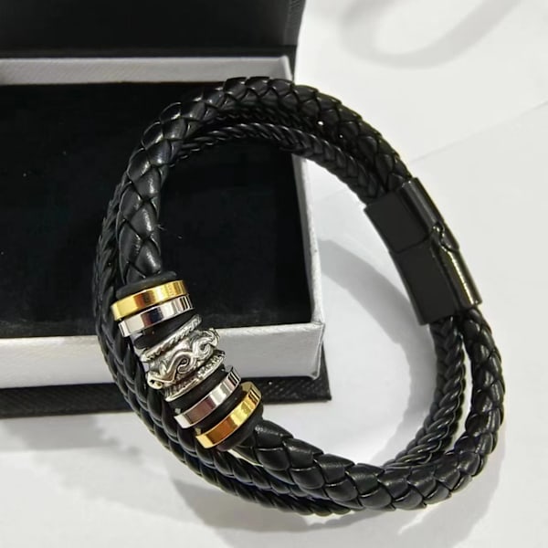 Etnisk stil läder handvävd flerskikts läderarmband, retro legering armband