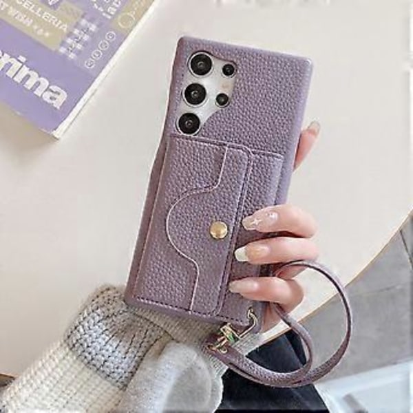 Til Samsung Galaxy S23 Ultra Etui Spejldesign PU Læder Bagcover med Kortlommer, Håndledsrem (Style H)