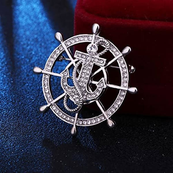 Punk Guld Sølv Båd Anker Ror Brosche. Cool Badge Reversnåle til Jakker Frakke Dragt. Rhinestone Krystal Smykker Mænds