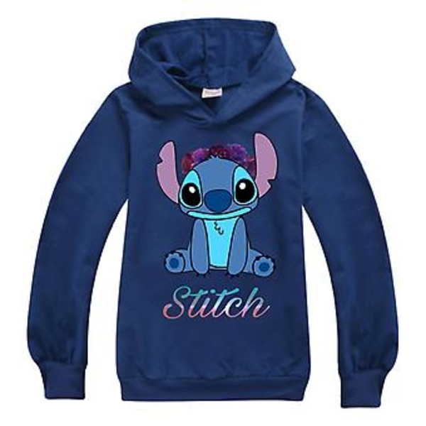 Barn Pojkar Flickor Stitch Tryckt Långärmad Huvtröja Casual Huvtröja Toppar (7-8 År Marinblå)