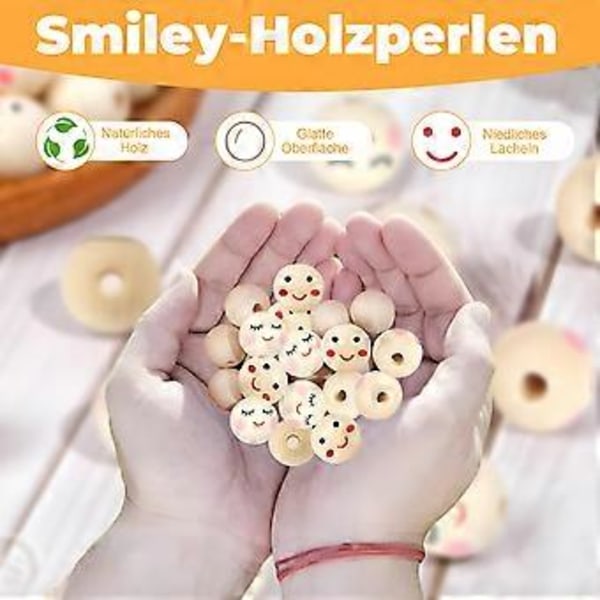 Crafting Joy: Smile Face Træperler, Naturligt Træ, Høj Kvalitet Til Diy Håndværk, Smykkefremstilling, Glat Overflade, Holdbar, Alsidig Håndværk