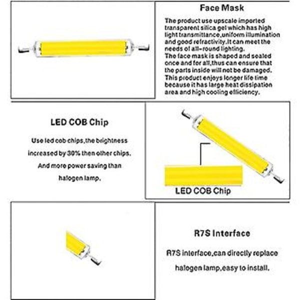 R7s LED Halogenpære 360 graders strålevinkel Glassrør COB Lys 220v Hjemme Erstatning Lampe 3 Pakk Varmt Hvit 3000k 50w 118mm Støtter Dimmer [JKW] ( )