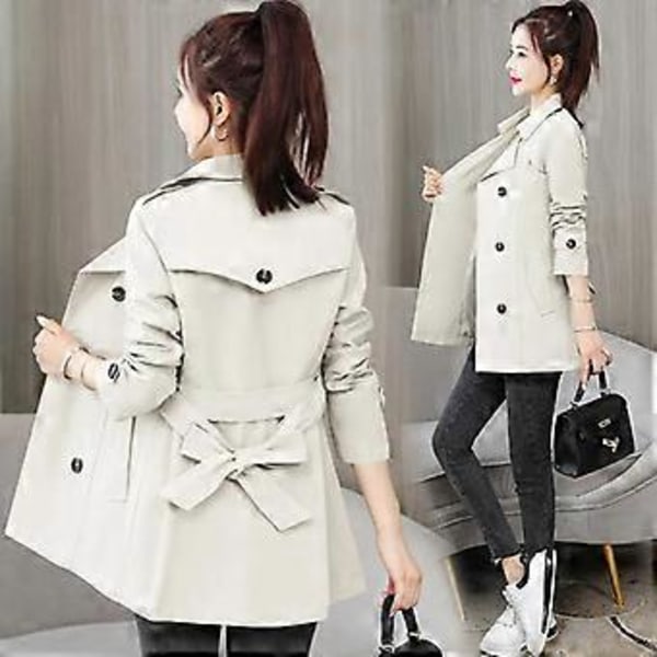 Vår Höst Trenchcoat Damkläder Slim Långärmad Kort Vindjacka med Bälte Casual Ytterkläder Damtoppar Foder (XXXL khaki)