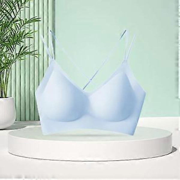 Dam BH Jelly Strip Support T-shirt BH Underkläder Push up BH Vadderade Braletter(M Blå)