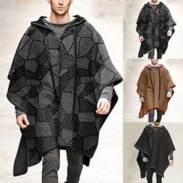 Fianao Herrefrakke Halloween Gotisk Kappefrakke Batwing Ærme Mænd Hættejakke til Fester (2XL Sort)