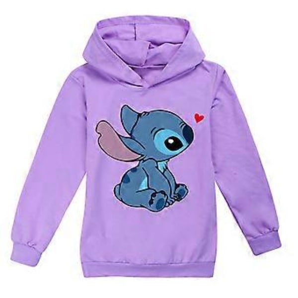 Barn Hoodie med Lilo och Stitch Tryck, Långärmad, Huvtröja (11-12 år, Lila)