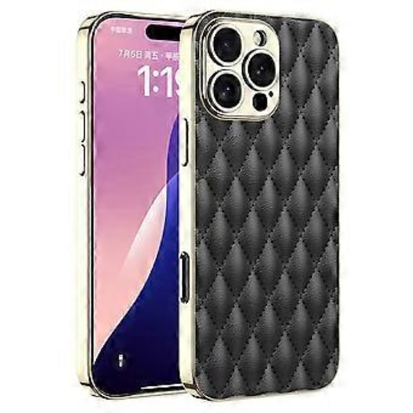 GKK iPhone 16 Pro -kotelo, rombikuvioitu PU+TPU+PC-puhelinkuori, galvanoidulla reunuksella (Tyyli A)