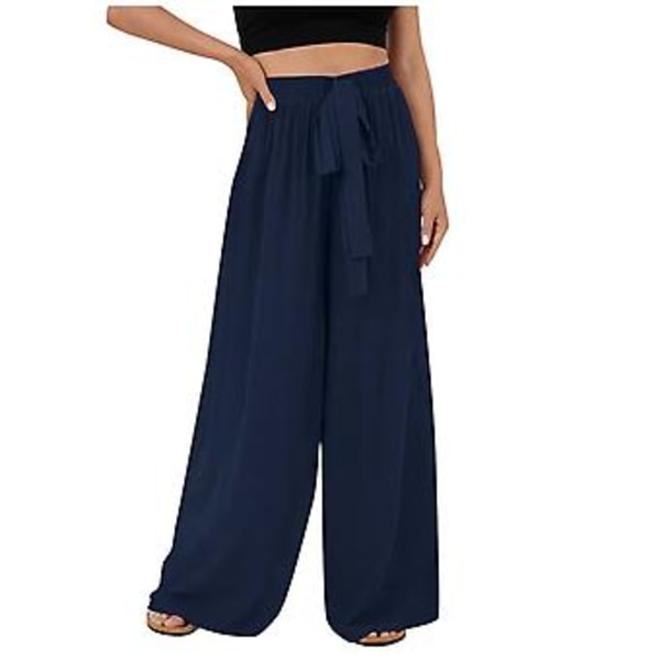Komfortable Casual Lace Fold Højtaljede Straight Cylinder Lange Bukser XXXL Mørkeblå