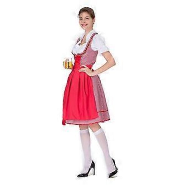 Naisten Oktoberfest-asu Saksalainen Dirndl-mekko Baijerilainen Karnevaalijuhla-asu (2XL Punainen)