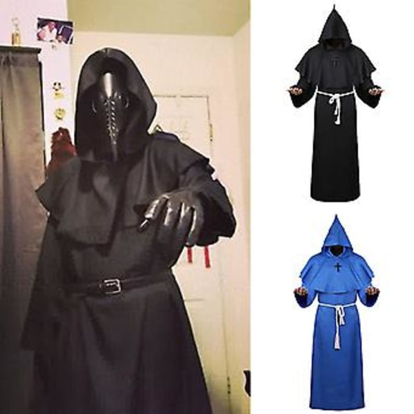 Aikuisen Halloween-samettitakki - Huppu - Keskiaikainen puku - Noita - Wicca - Vampyyri Halloween-asu - Takki (Punaviini)