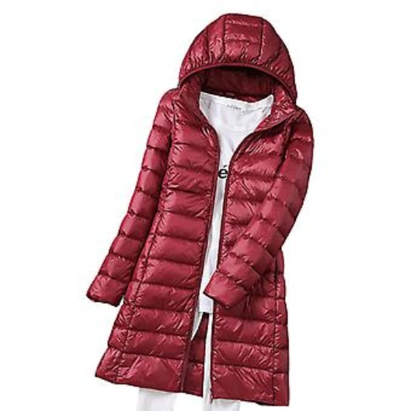 Women Winter Down Jacket Long Slim Fit Hooded Warm Jacket Suitable For Friends Gathering Wear(3XL Wine Red)