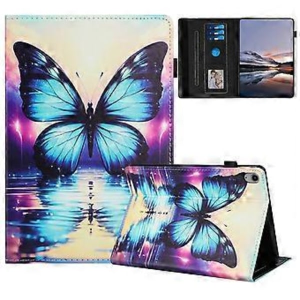 Etui til iPad (2025) / 10.9 (2022) Mønstret Læder Tablet Cover med Auto Sleep / Wake, Kortholder (Sommerfugl Refleksion)