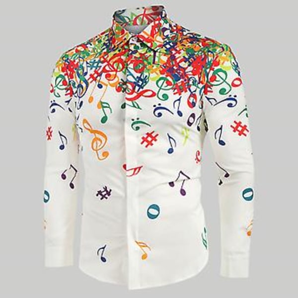 Fianao Casual Herrar Höst Musiksymbol Tryckt Långärmad Knappar Ner Slank Skjorta (XL Gul)