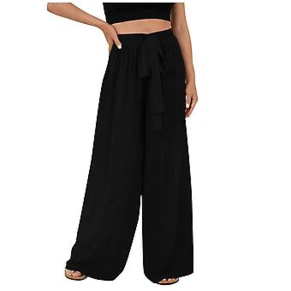 Komfortable Casual Lace Fold Højtaljede Straight Cylinder Lange Bukser til Kvinder XXXL Sort