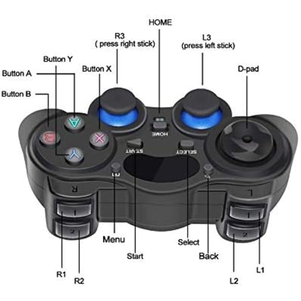 USB Trådlös Spelkontroll Gamepad för PC/Laptop Dator(Windows XP/7/8/10) & PS3 & Android & Steam - [Svart]