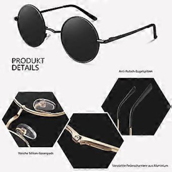 Retro Lennon pyöreät polarisoidut aurinkolasit miehille ja naisille UV400-suojalla MEZ1