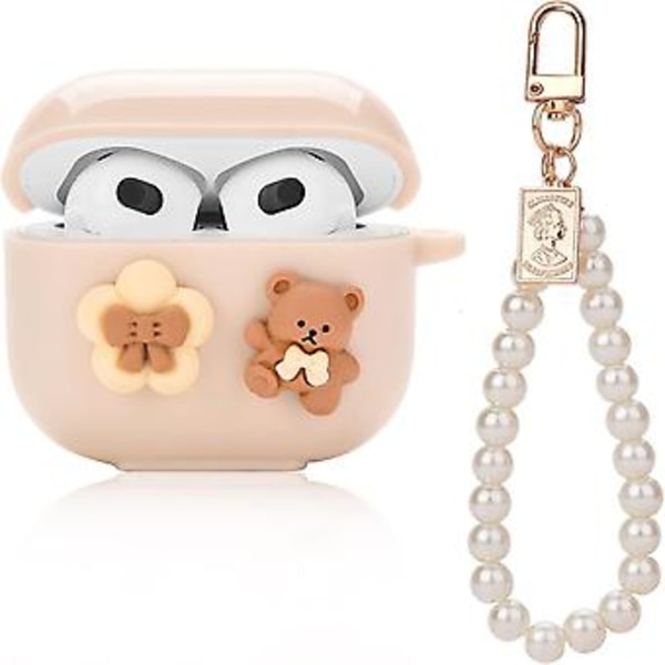 Søt Kawaii Airpod Generasjon 3 Beskyttende Etui For Jenter, Vakkert Airpods 3 (2021) Beskyttende Etui Med Perle Nøkkelring