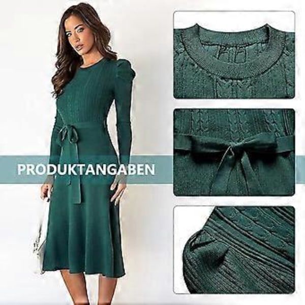 Strikkede Kjoler Dame Elegant Sweater Kjole Rund Hals Vinterkjole Med Bælte Casual Langærmet Midi Kjole Tunika Sweater Kjole til Fest Cocktail