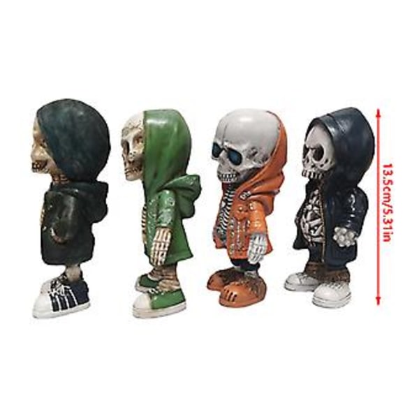 1 stk 2023 Ny Cool Skelet Figuriner Harpiks Håndværk Sød Statue Skelet Mindesmærke Samleobjekt Halloween Dekoration Bil Dekoration (Grøn)