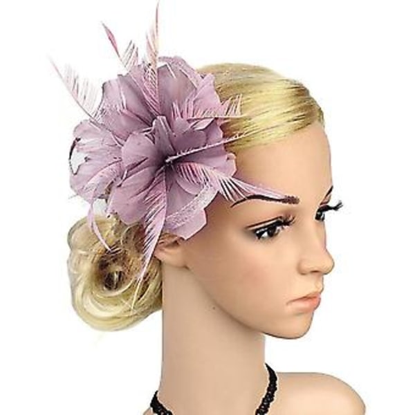 Fascinatorer för Kvinnor Bröllop Fascinator Hatt Blomma Nät Fjäder Hårband  QB-Ljusrosa
