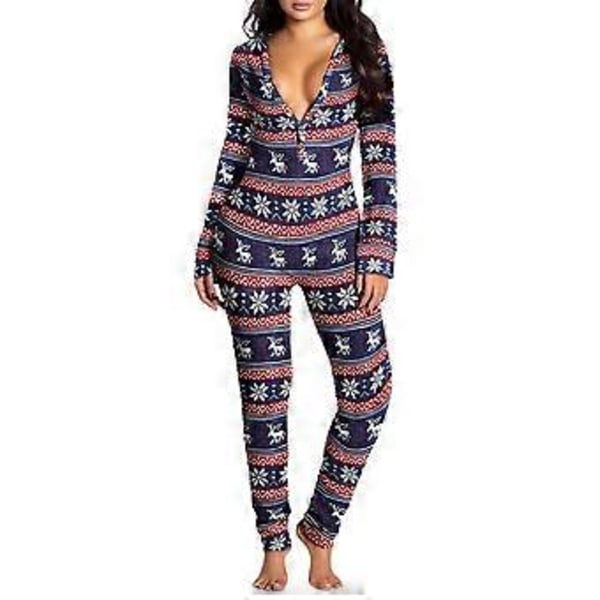 Dam Kjolklänning Jultryck Hemkläder Sovkläder Pyjamas (XL Royal Blå)