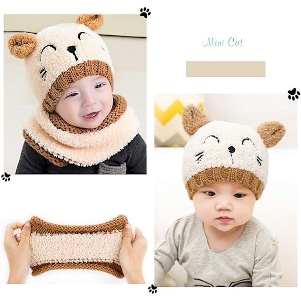 Gul Hatt Barn Beanie Vinter Baby Stickad Hatt och Halsduk Set T